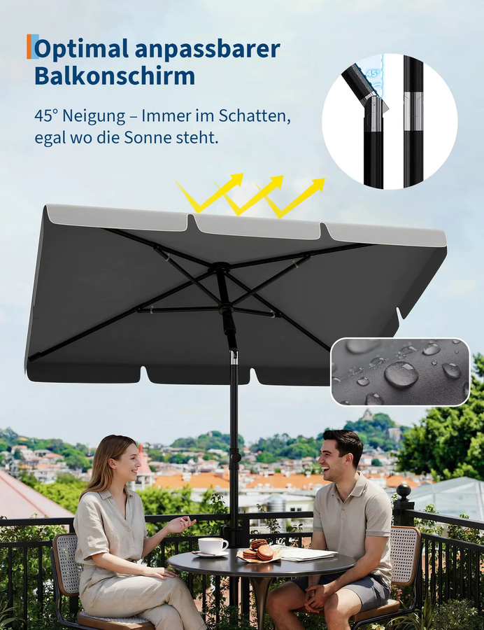 HiMISS Windbeständiger Outdoor-Terrassenschirm mit Neigefunktion und Kurbel in Blau und Weiß, Höhe: 225 cm - Bild 4