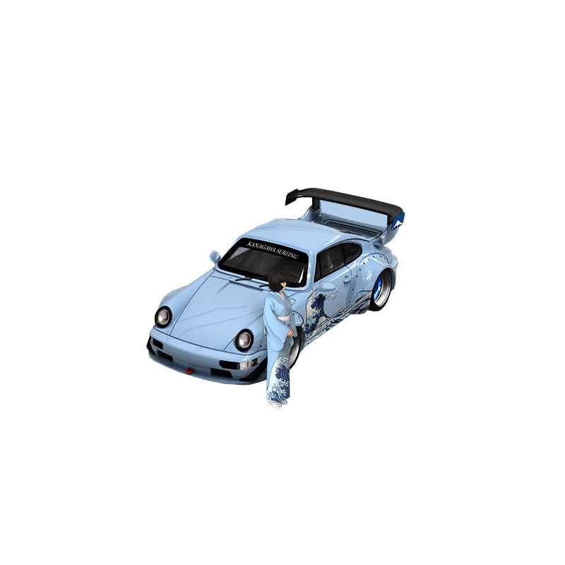TimeMicro RWB 964 Die große Welle von Kanagawa Gemälde-Simulation, Legierungsautomodell, 1:64, Blau - Bild 2