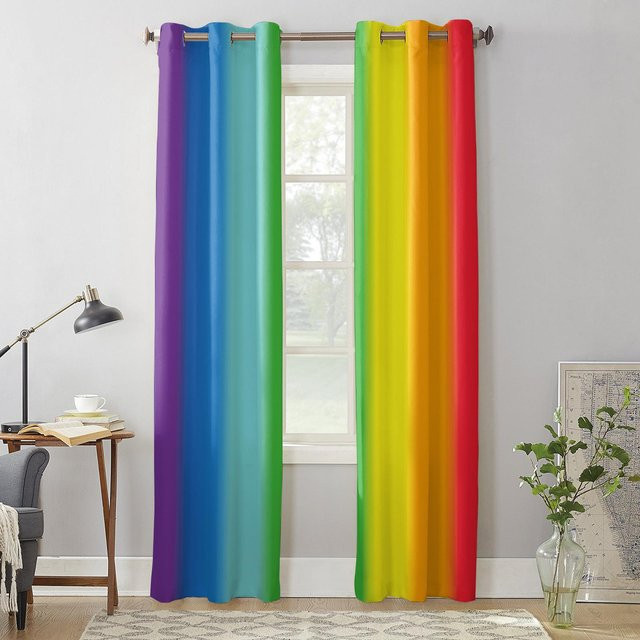 Dekorativer Regenbogen Streifen Vorhang von Super Six in Multicolour, semi-transparent, B: 135 cm, H: 135 cm - Bild 1