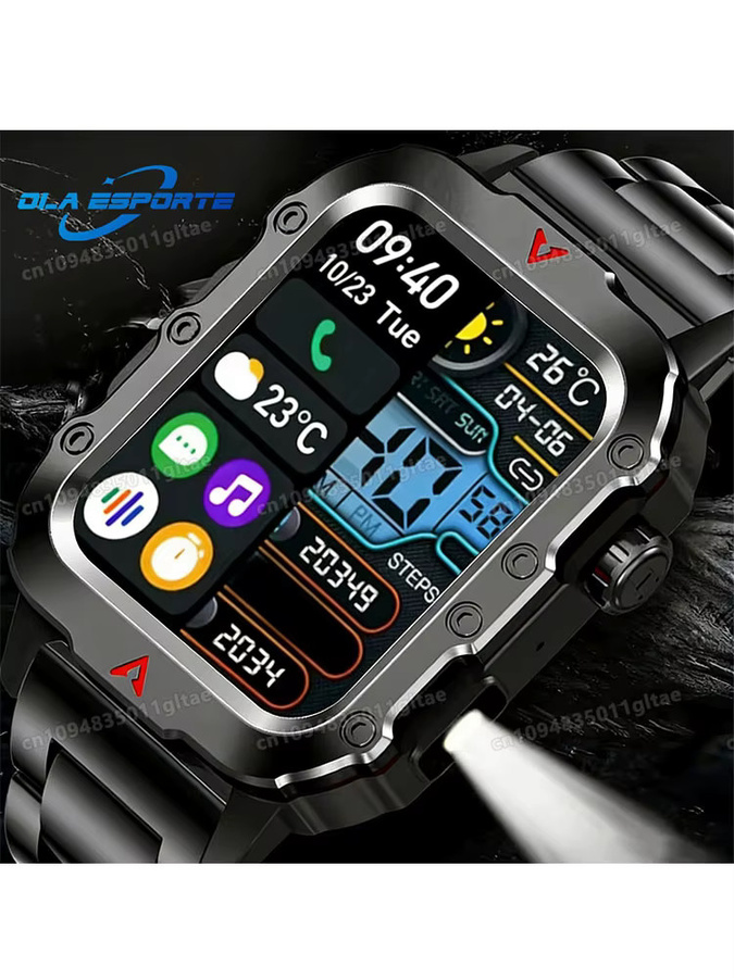 Ola Esporte Smartwatch mit Bluetooth-Gesprächsfunktion und LED-Taschenlampe, IP68 & 5ATM wasserdicht, Schwarz - Bild 7