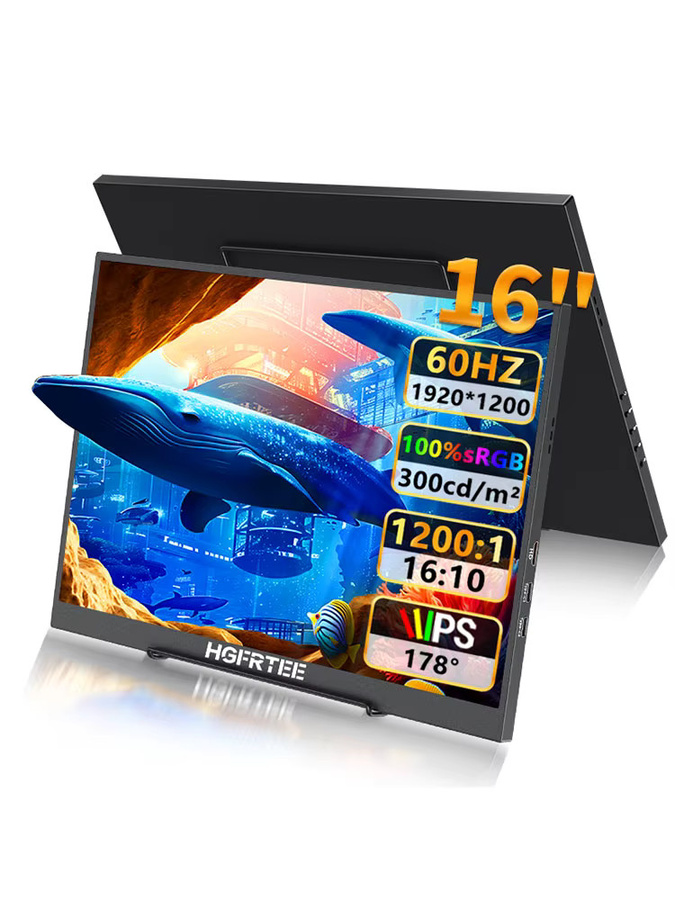 HGFRTEE Tragbarer 16 Zoll Monitor in Schwarz mit Full HD Auflösung, 100 % sRGB, 60 Hz und VESA-Halterung für Laptop, PC, Telefon und MAC - Bild 5