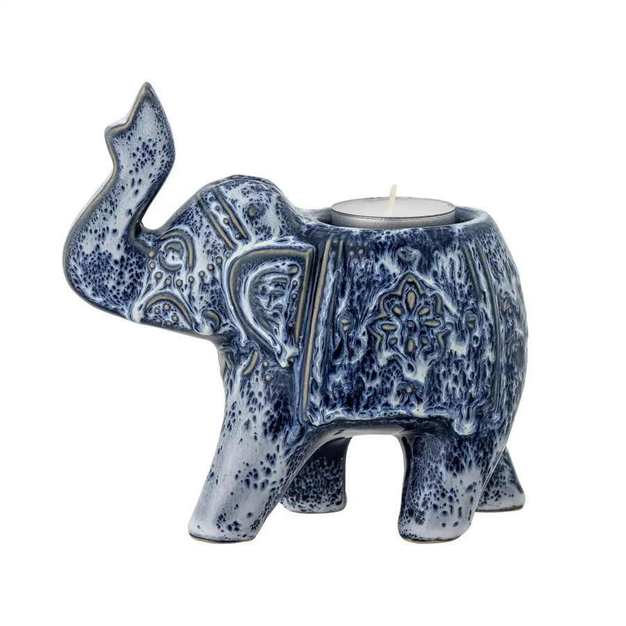 Bloomingville Teelichthalter Oliphant aus Keramik in Blau mit Elefantendesign, Höhe: 15,0 cm, Breite: 14,5 cm, Tiefe: 8,0 cm - Bild 1