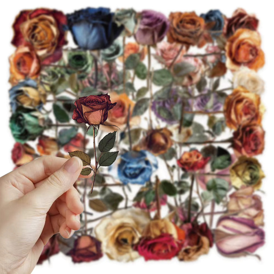 Rspctou Getrocknete Rose Blumen Aufkleber, Cartoon PET Aufkleber, transparent, multicolour - Bild 1