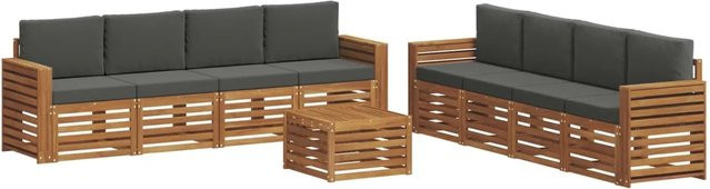 vidaXL 9-teilige Sofagarnitur aus Massivholz Akazie in Natur und Anthrazit mit Tisch, Sesseln und Kissen im modernen Latten-Design - Bild 1