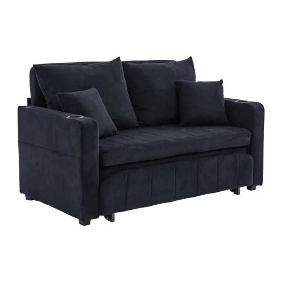 PXloue Sofabett Schwarz mit USB-Ladefunktion, Klappbares Ausziehsofa aus Chenille und Schaumstoff, B/T/H: 139 x 76 x 58 cm - Bild 2