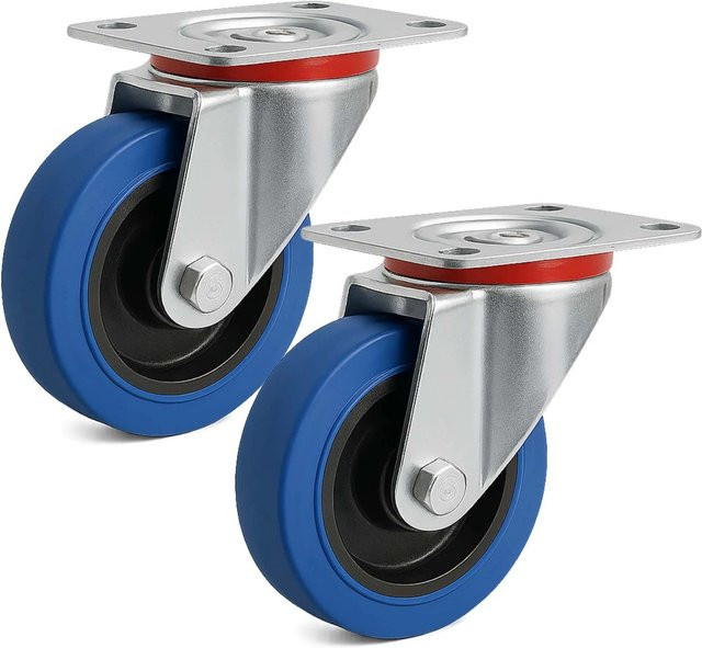 Wiltec Lenkrollen Set aus Kunststoff in Blau, 2x Transportrollen ohne Bremse, Durchmesser: 100 mm, Tragkraft: 160 kg - Bild 1