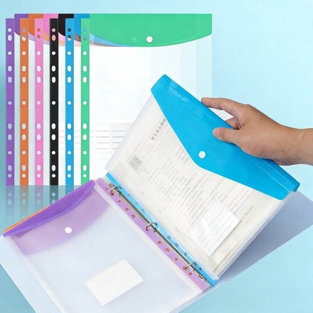 BUNKI A4 Dokumententaschen mit Druckknopfverschluss, 6er-Pack, Erweiterbare Plastik-Taschenordner in Multicolour, Passend für 2/3/4-Ring-Ordner - Bild 1