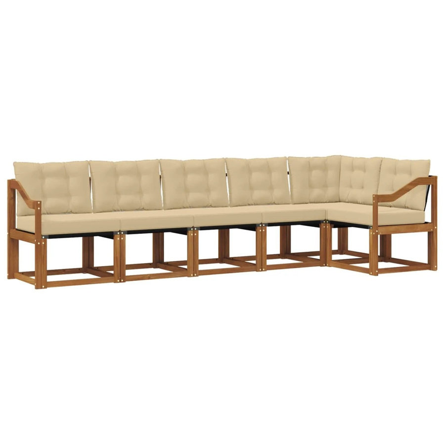 vidaXL Outdoor-Sofagarnitur 6-teilig aus Akazienholz und Textilene in Natur und Beige mit Kissen - Bild 2
