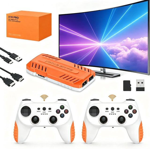 JSAMAZING X10 Pro Retro TV-Spielestick mit 4K HD-Ausgabe und 2 kabellosen Controllern für Heimvideospiele - Bild 1