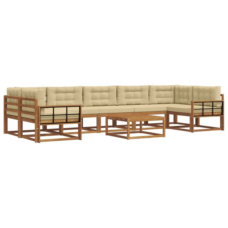 vidaXL Outdoor-Sofagarnitur L-Form aus Akazienholz mit 8 Kissen in Natur und Beige - Bild 2
