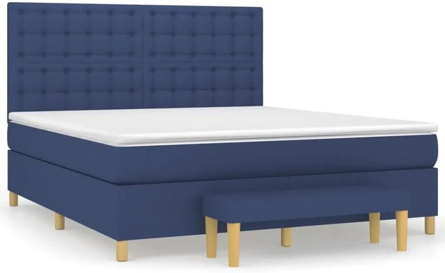 vidaXL Boxspringbett Hybrid mit Matratze Blau und Weiß, B/T/H: 180 x 200 x 128 cm - Bild 1