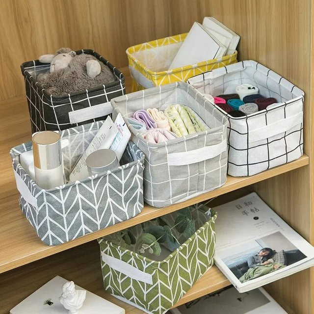 Aufbewahrungskorb aus Leinen in Gelb als Organizer für Kleinteile, Spielzeug, Kosmetik oder Bürobedarf - Bild 1