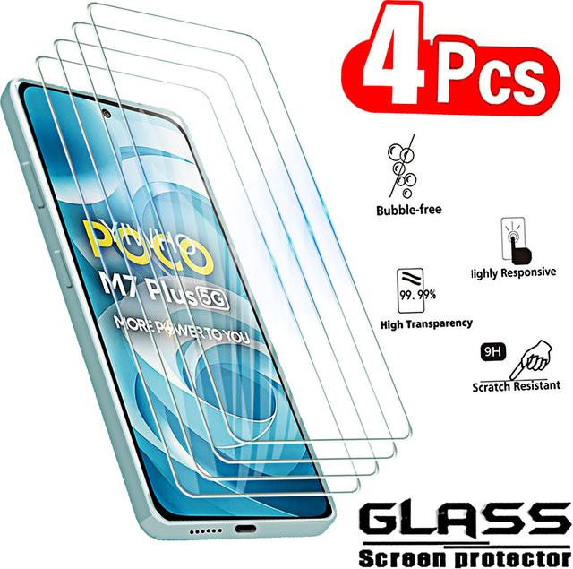 4 Stück Displayschutzfolien aus gehärtetem Glas für Xiaomi Poco M7 Plus 5G, transparente Vollabdeckung - Bild 1