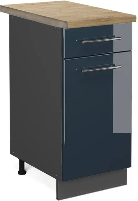 Vicco Küchenunterschrank Fame-Line Dunkelblau Hochglanz Anthrazit Eiche Breite: 40 cm - Bild 1