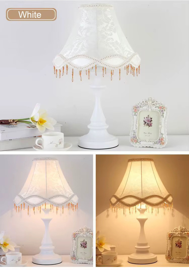Moderne Tischlampe aus Keramik in Weiß mit Stoffschirm für Schlafzimmer und Wohnzimmer - Bild 2