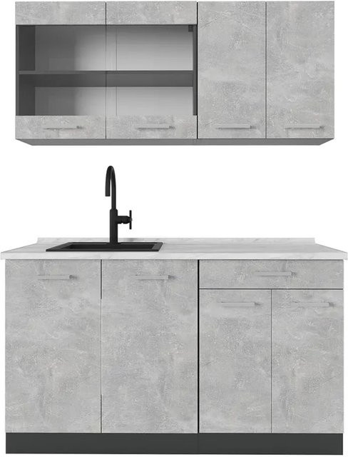 Vicco R-Line Singleküche Beton Anthrazit mit Marmor-Optik Breite: 140 cm - Bild 1