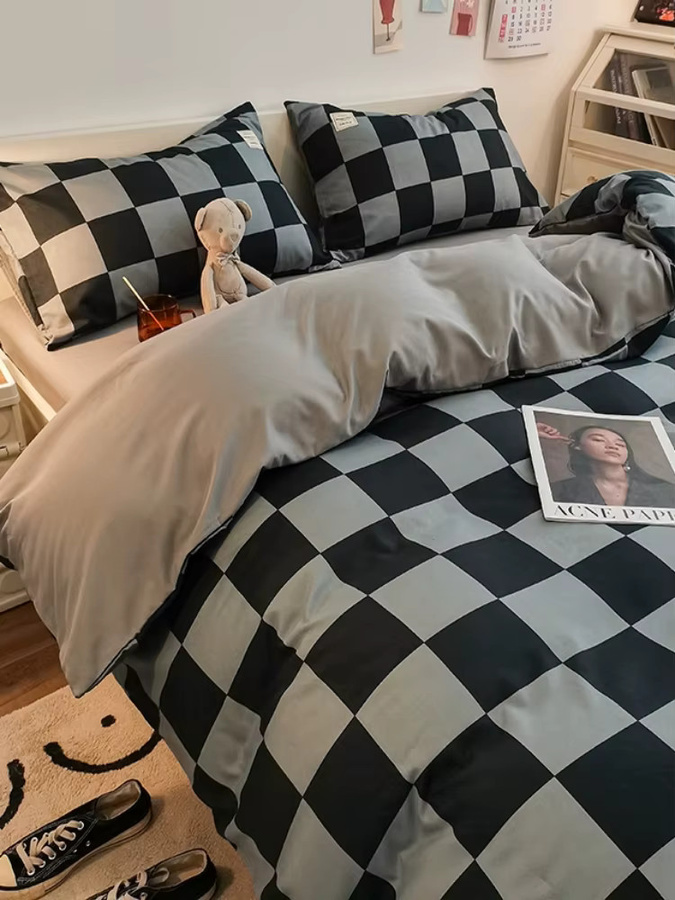 Dreamreal Bettwäsche-Set aus reiner Baumwolle mit karierten Streifen inklusive Bettbezug, Spannbettlaken und Kissenbezügen - Bild 5