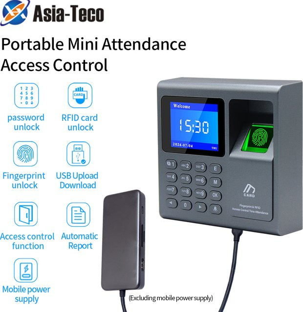 Asia-Teco Tragbarer biometrischer Fingerabdruckscanner mit RFID-Zugangskontrolle und USB-Zeiterfassung für bis zu 1000 Benutzer - Bild 1