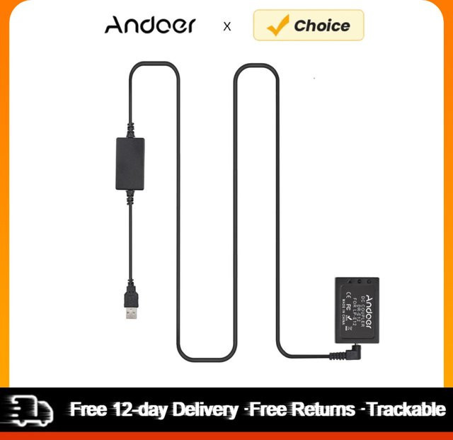 Andoer DR-E12 USB Dummy Batterie Ersatz für Canon LP-E12 Kameras, USB-C DC Wandler Stromkabel in Schwarz - Bild 1
