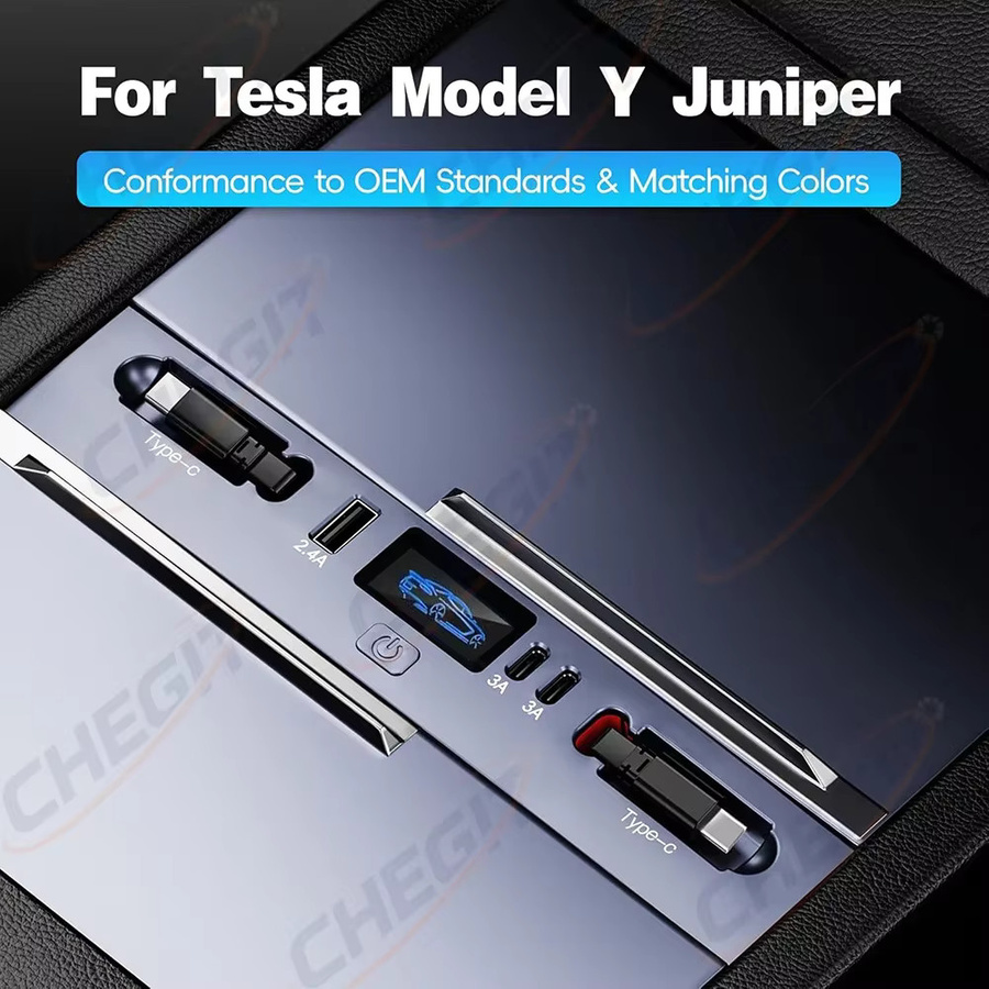 WDSZKMYF USB-C Erweiterungsdock für Tesla Model Y Juniper 2025 und Model 3 Highland 2024, Schnellladestation mit 65W und 45W Zentralsteuerung, Farbe: Schwarz - Bild 2
