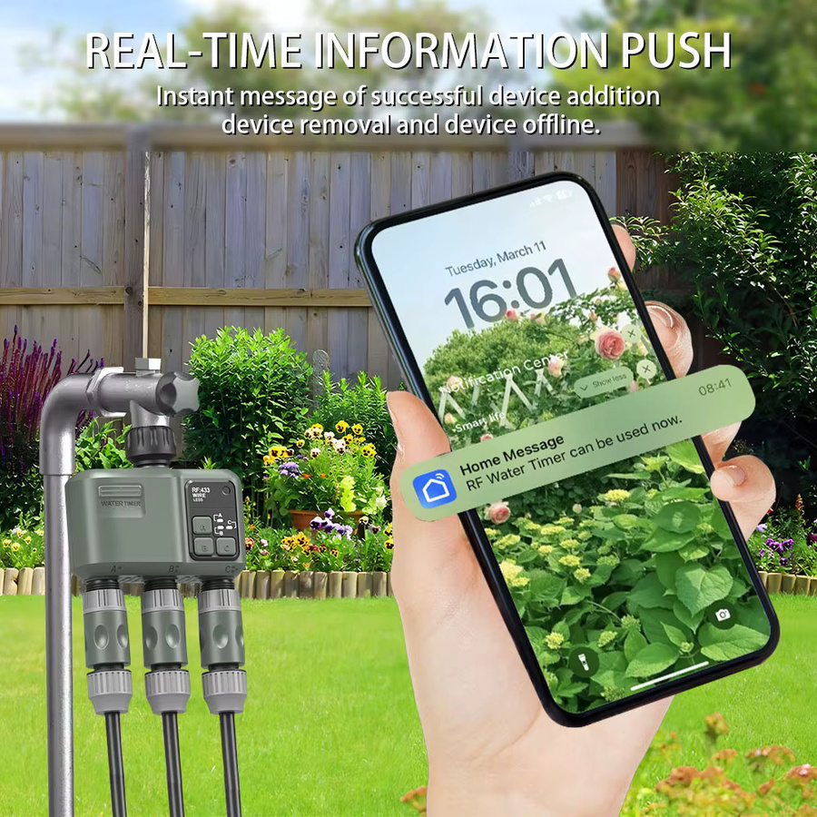 BAIHUAN WLAN Smart Garten-Sprinkler-Wassertimer mit 3-Wege-Regenverzögerung und Filter, programmierbarer automatischer Bewässerungscontroller für Tuya, Grau - Bild 6
