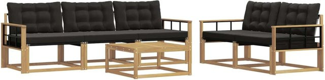 vidaXL Outdoor-Sofagarnitur aus Akazienholz mit Textilene-Bezug und Kissen, 6-teiliges Set in Weiß und Schwarz, B/T/H: 79 x 79 x 37 cm - Bild 1