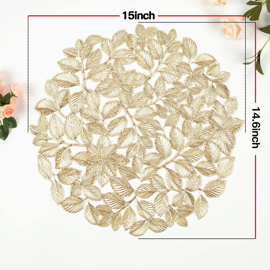 6er-Set Runde Platzsets von ILVISEST mit Goldblatt-Design, Rutschfest und Abwischbar, Durchmesser: 38 cm - Bild 2