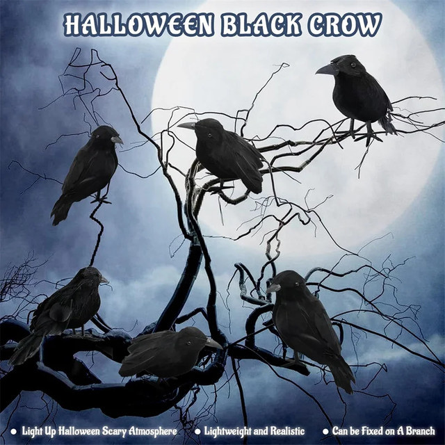PGY Halloween Krähen Dekoration, realistische schwarze gefiederte Raben-Requisite für deine Party-Dekoration im Innenbereich - Bild 1