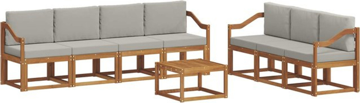 vidaXL Outdoor-Sofagarnitur aus Massivholz mit 8-teiligem Set und Kissen in Natur und Grau - Bild 1