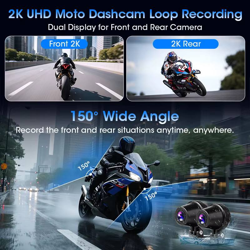 Jansite Wireless CarPlay Motorrad DVR mit 8,1 Zoll Display, 4K Digital Kamera, GPS Navigation und Android Auto in Schwarz - Bild 3