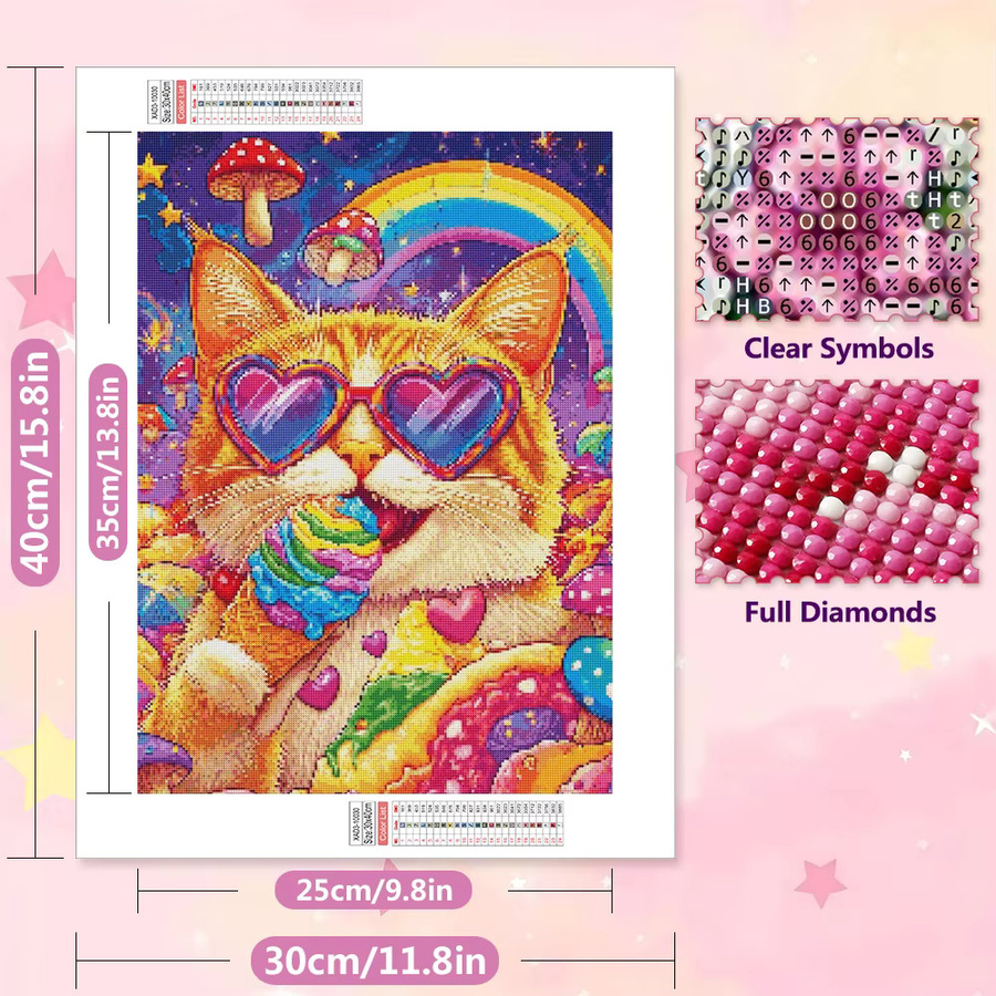 EverShine Diamond Painting Set Katze mit Eiscreme, 5D DIY Mosaik Stickerei in Multicolour, B: 30,0 cm, H: 30,0 cm, T: 20,0 cm - Bild 2