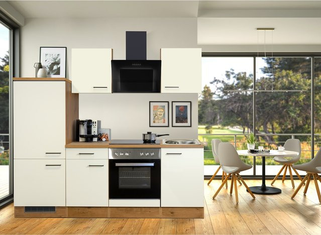 Vintea Flex-Well Exclusiv Küchenzeile Magnolia Matt Weiß B: 220 cm, T: 60 cm, H: 160,6 cm - Bild 1