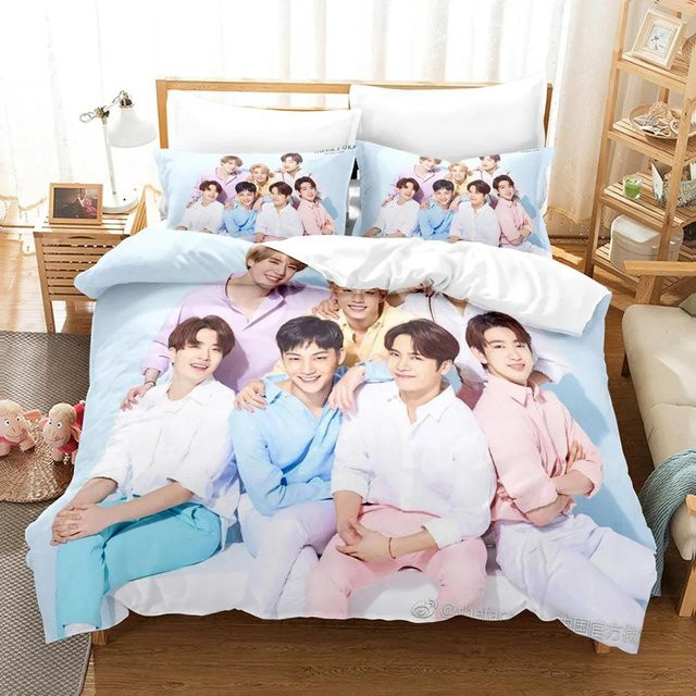 GOT7 Kpop Bettwäsche Set mit 3D-Druck in Blau, bestehend aus Bettbezug und Kissenbezug aus Mikrofaser - Bild 1