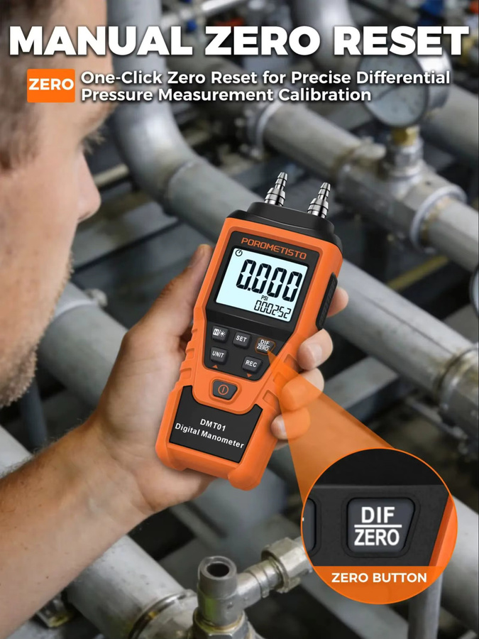 DMT01 Digitales Manometer Druckmessgerät in Orange mit 12 Druckeinheiten als Differenzdruck-Detektor und Luftdruckmesser - Bild 7