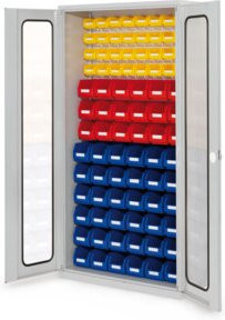 Kappes Schlitzplattenschrank RasterPlan Mod. 55 mit Sichtfenstertüren in Grau RAL 7035, Höhe: 195 cm, Breite: 100 cm, Tiefe: 41 cm - Bild 1