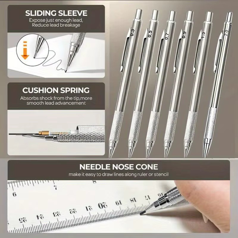 Angelmark 27-teiliges Druckbleistift-Set aus Metall in Silber mit Etui für Schule, Büro und Kunstbedarf - Bild 3