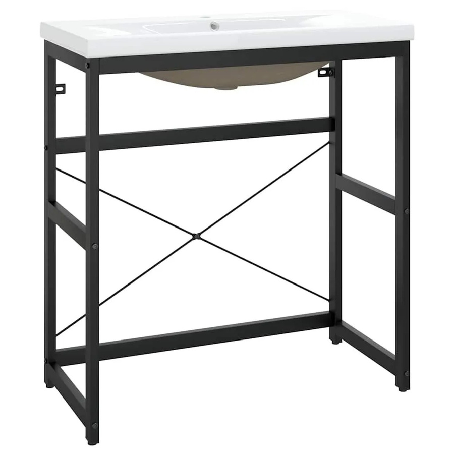 vidaXL Badezimmer-Waschtischgestell mit Waschbecken in Schwarz und Weiß aus Metall, modern und wandmontiert - Bild 2