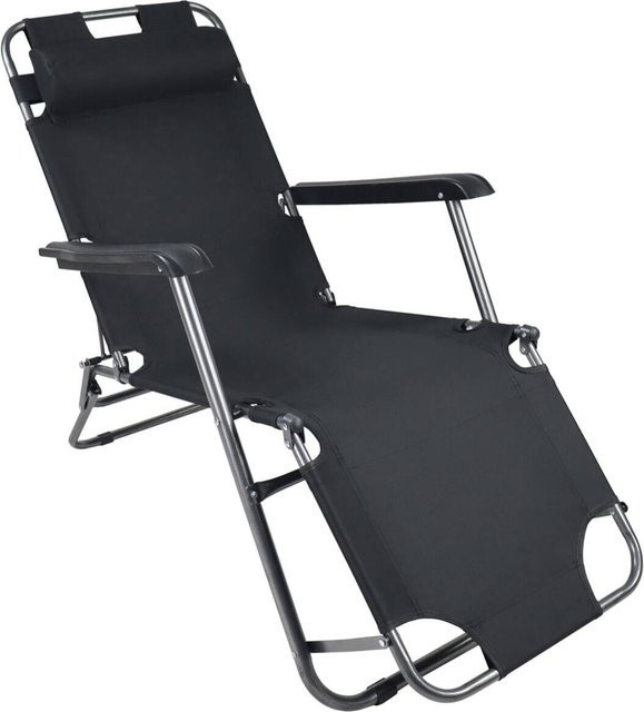 VCM Relaxliege Maltosa in Schwarz aus Stahl und Textilene, B/T/H: 190 x 60 x 27 cm - Bild 1