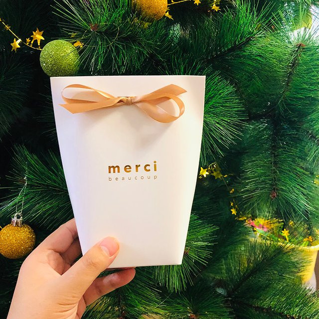 10er Set iSRCRAFT Bronzing Merci Süßigkeitenboxen in Weiß mit Band als Dankeschön-Geschenktüten für Hochzeiten und Gastgeschenke - Bild 1