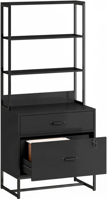 Aosom Aktenschrank aus Metall in Schwarz, abschließbarer Büroschrank mit 2 Schubladen und 3 offenen Ablagefächern, B/T/H: 70 x 40 x 157 cm - Bild 1