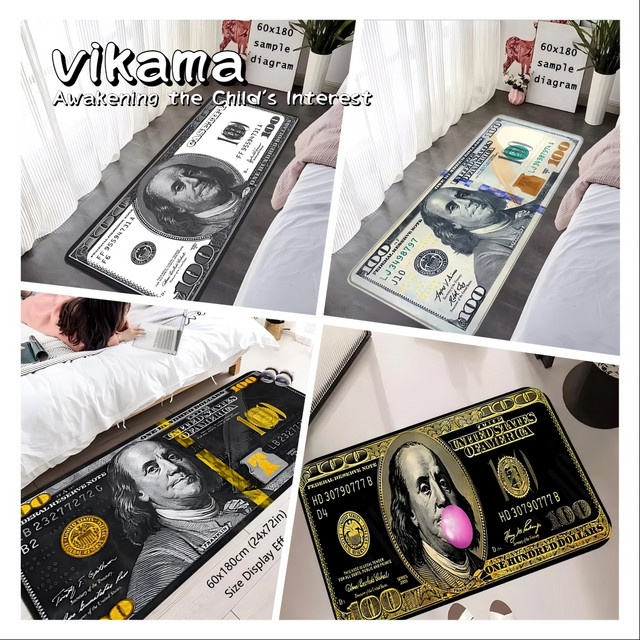 Rutschfeste VIKAMA Fußmatte mit Dollar-Grafik Design in Mehrfarbig für Flur, Küche und Eingangsbereich - Bild 1