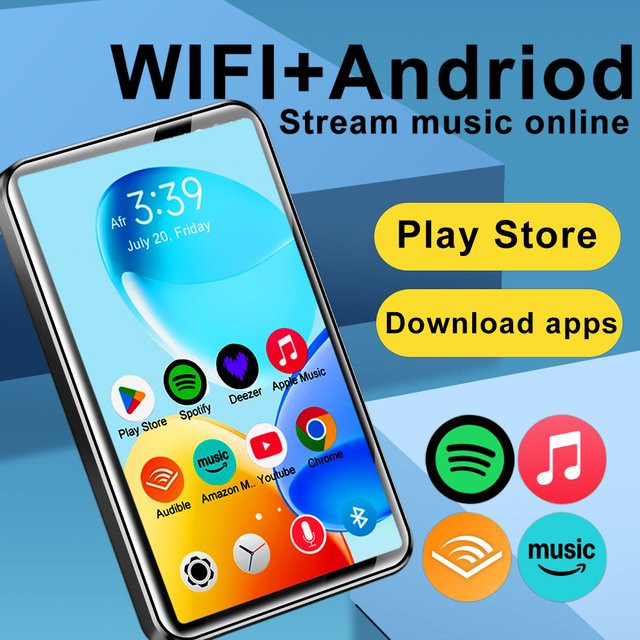 Famue Android 10 MP3/MP4-Player mit 4 Zoll Display in Schwarz mit Bluetooth und WLAN für Spotify, Audible und Deezer HiFi - Bild 1