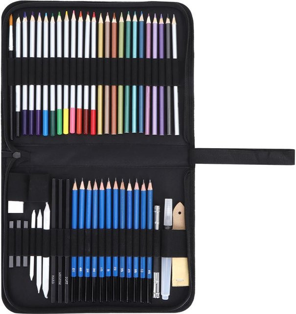 DIYelecs 51-teiliges Buntstift-Set für Kunst und Skizzen mit Nylontasche in Schwarz und Mehrfarbig - Bild 1
