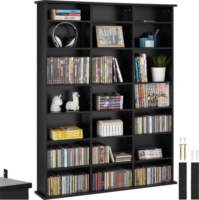 tectake CD DVD Regal in Holzoptik mit höhenverstellbaren Zwischenböden, B/T/H: 105,5 x 19,0 x 136,5 cm - Bild 1