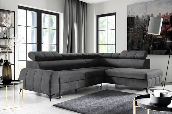 M-Punkt Ecksofa LAGOS Wohnlandschaft mit Schlafsofa-Funktion und Bettkasten in Samt Grau Anthrazit, rechts