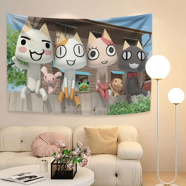 VIKAMA Toro Inoue Katzen-Wandteppich, bunter Anime Wandbehang im Kawaii-Design, Breite: 60 cm, Höhe: 40 cm - Bild 1
