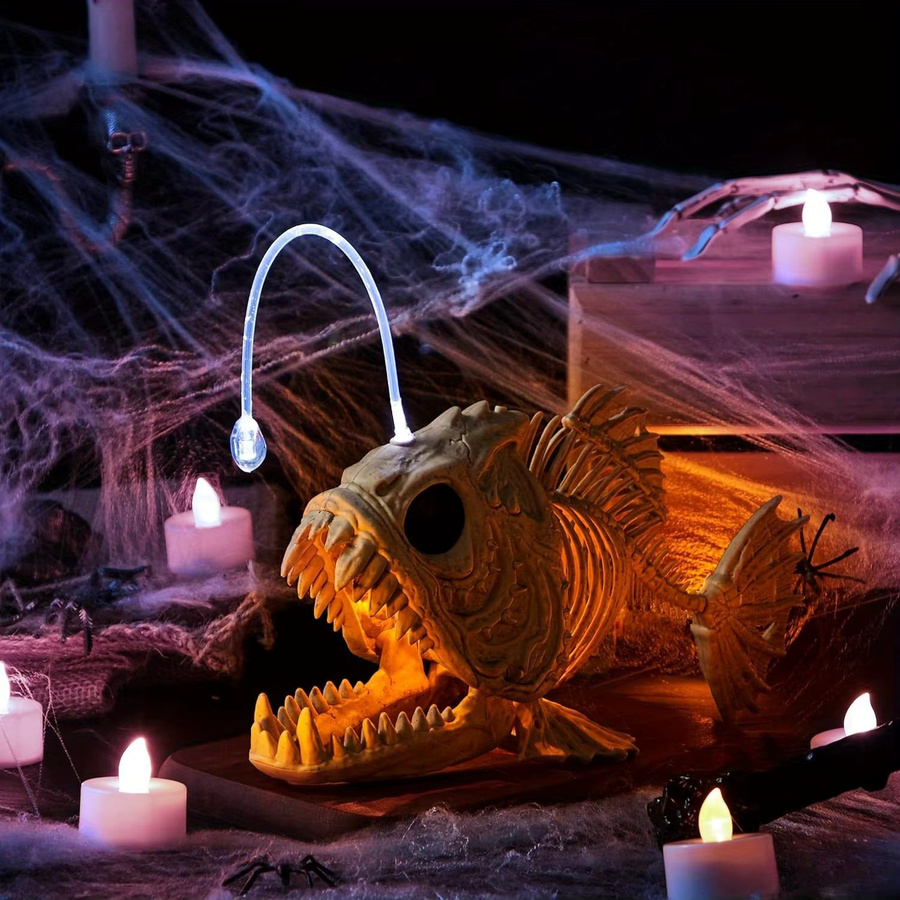 Skelett-Laternenfisch von Sloosh mit LED-Auge aus Kunststoff für Halloween-Dekoration, B/H/T: 26 x 14 x 7,6 cm - Bild 3