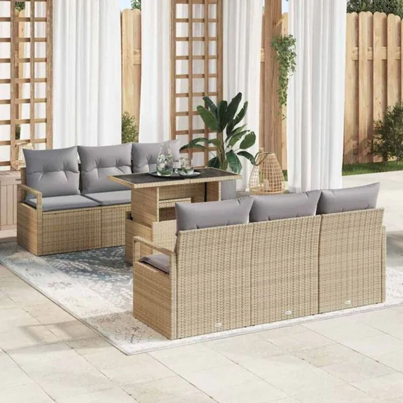 Vidaxl Gartenmöbel-Set aus 7 Teilen in Beige und Grau aus Polyrattan mit Stahl und Glas, Modernes Garten-Sofa-Set, B/T/H: 100 x 55 x 73 cm - Bild 1