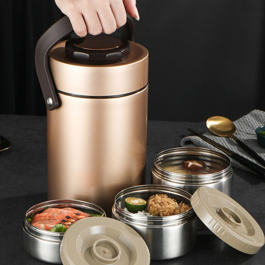 Yiran Furniture Lunchbox aus 304 Edelstahl mit 3-lagiger Vakuumisolierung, Gold, 2000 ml - Bild 4