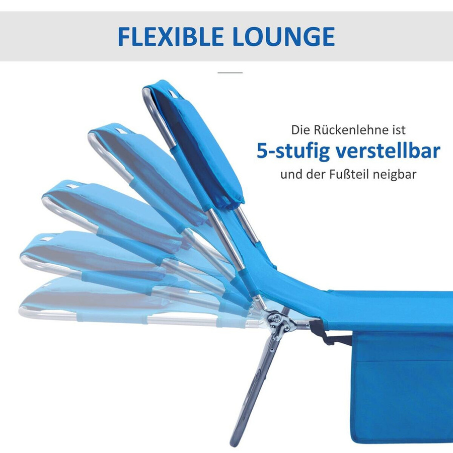 Outsunny Sonnenliege Blau mit verstellbarer Kopfstütze und Armlehnen aus UV-beständigem Polyester, B/H/L: 55 x 29 x 185 cm - Bild 4
